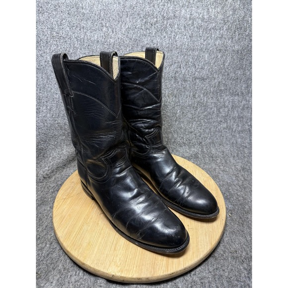 Justin Roper Boots Mens Size 7 Black Leather Western Cowboy Made USA L2703 - Picture 7 of 9